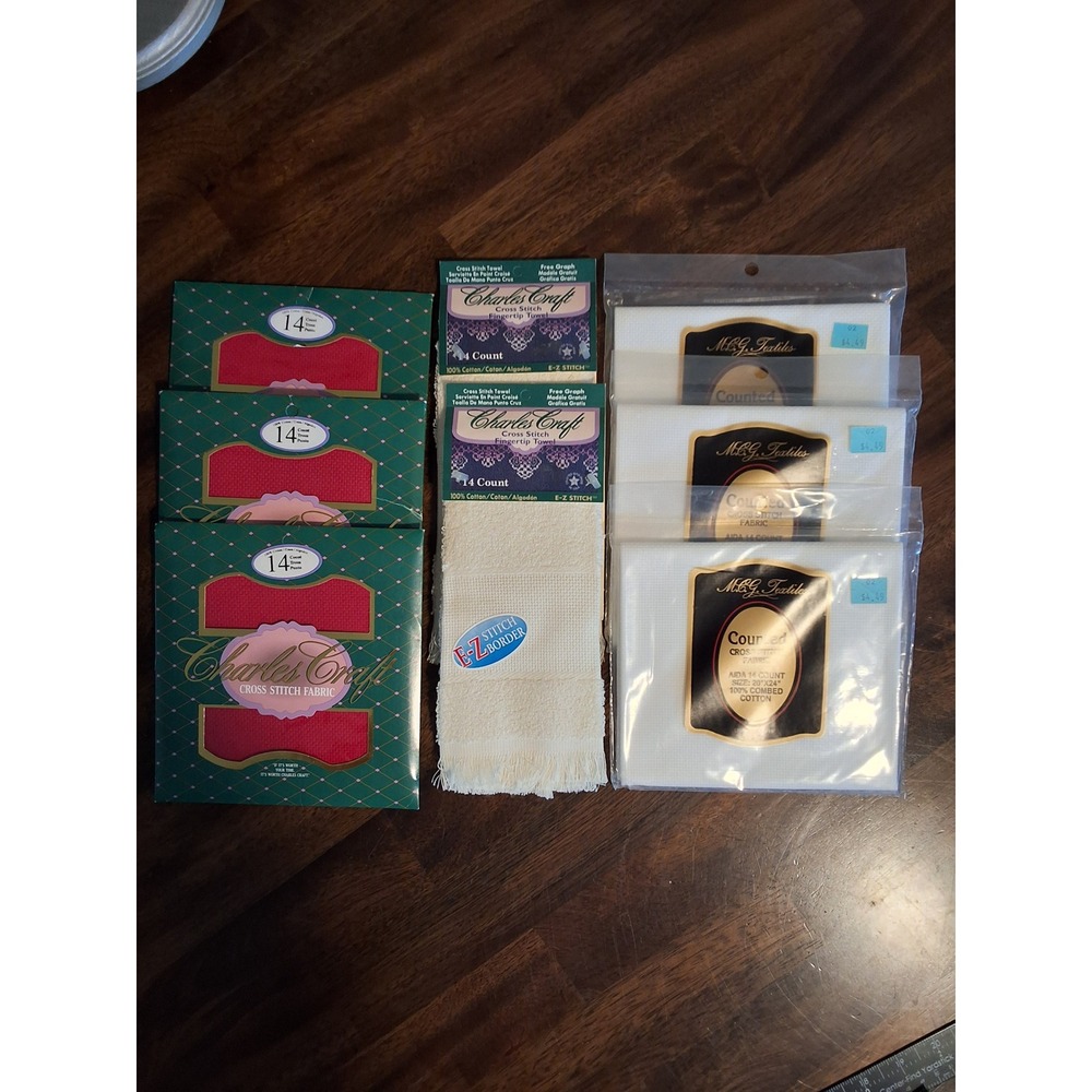 Lot of 8 Charles Craft & MCG Textiles 14 Count Aida Cross Stitch Fabric & Towels